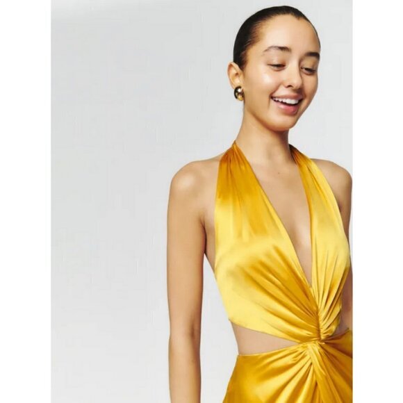 💕REFORMATION💕 Nerida Silk Dress ~ Tumeric 10 NWT - Picture 3 of 16